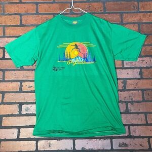 JerZees Vintage 1980 Jackson Hole Ski Fever Skier Graphic‎ Made in the USA Green
